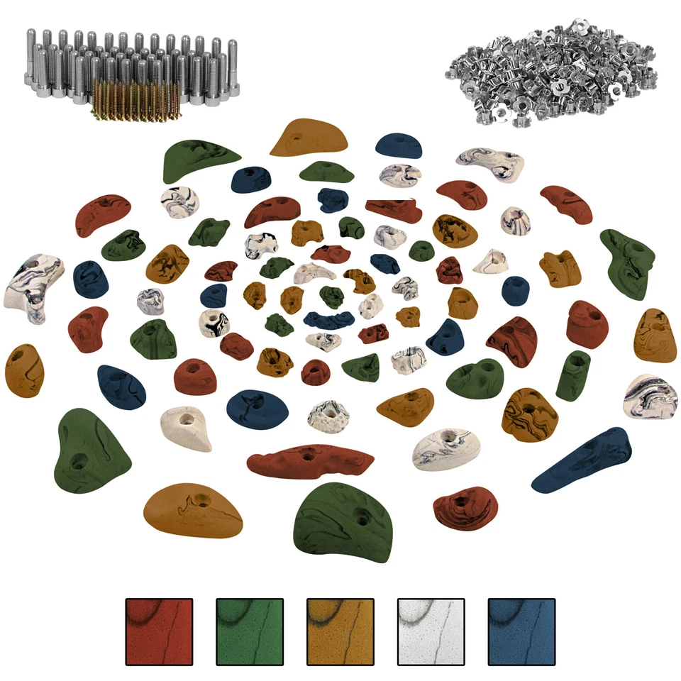 ALPIDEX 80 Klettergriffe Klettersteine inklusive Schrauben und 250 Einschlagmuttern