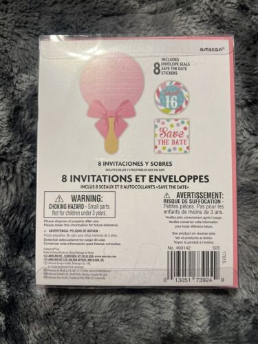 Amscan 🎀Sweet 16 🎀Plates (16), Napkins (16), Invitations(16) & Wish Cards (24) - Picture 3 of 9