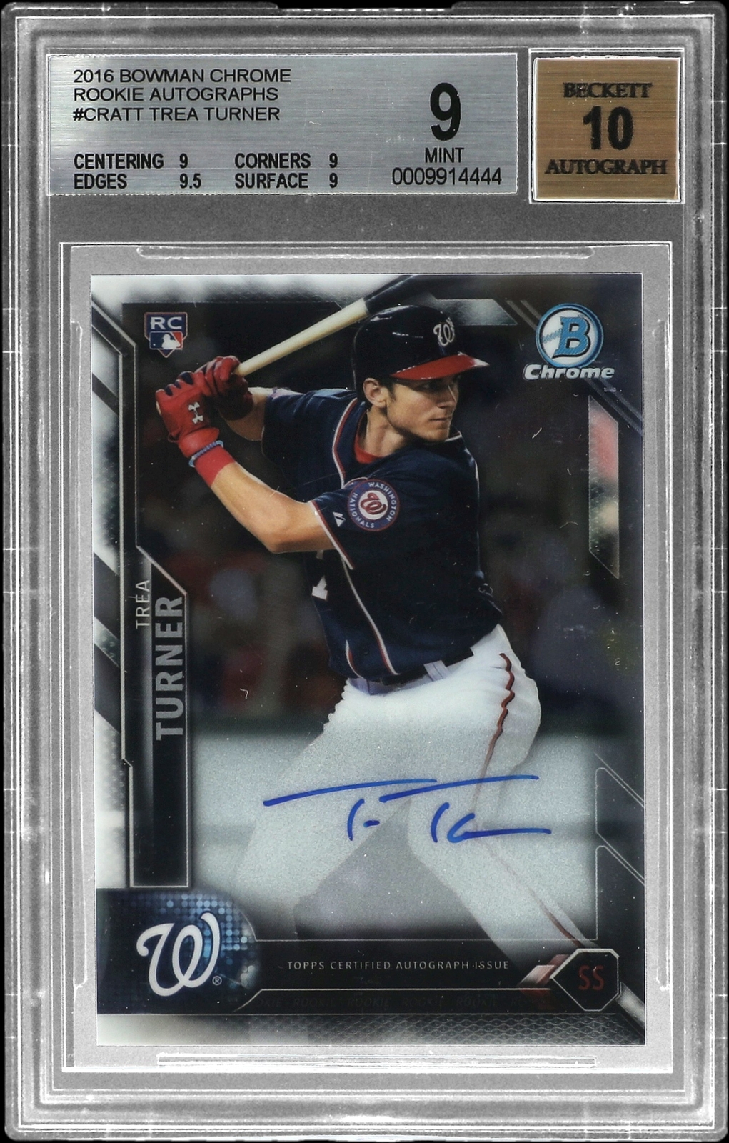 2016 BOWMAN CHROME ROOKIE AUTO #CRATT TREA TURNER ROOKIE RC BGS 9 AUTO 10