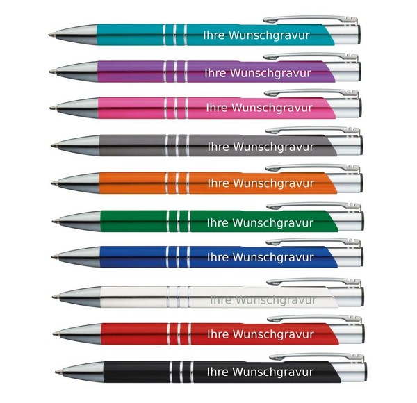 50 Kugelschreiber Aus Metall / Mit Gravur / 10 Verschiedene Farben-image