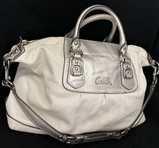 CONVERTIBLE COACH SHOULDER SATCHEL HOBO TOTE HANDBAG IVORY&SILVER LEATHER F15447