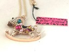 BETSEY JOHNSON ENAMEL COLOR CRYSTAL RHINESTONE ROCKING HORSE PENDANT NECKLACE #2