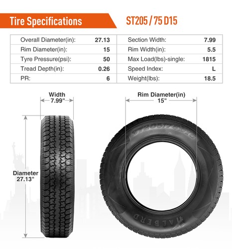 Set 2 205 75 15 Trailer Tires 6Ply Heavy Duty ST205/75D15 205/75/15 Replace Tire - Picture 2 of 11