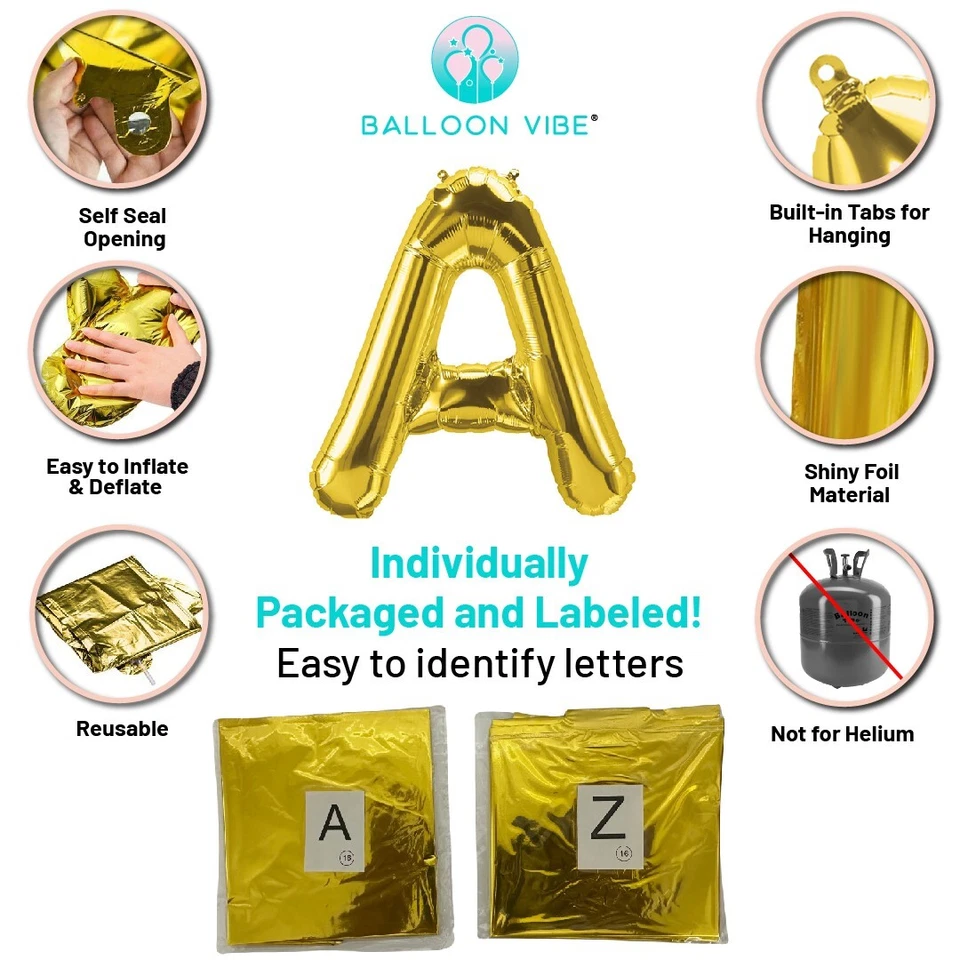 16" Custom Phrase Letter Balloons Gold Silver Black Red Blue White Hot Pink - Image 4 of 4