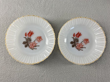 2 Termocrisa Translucent Milk Glass 7.25" Soup Bowls Red Floral Pattern