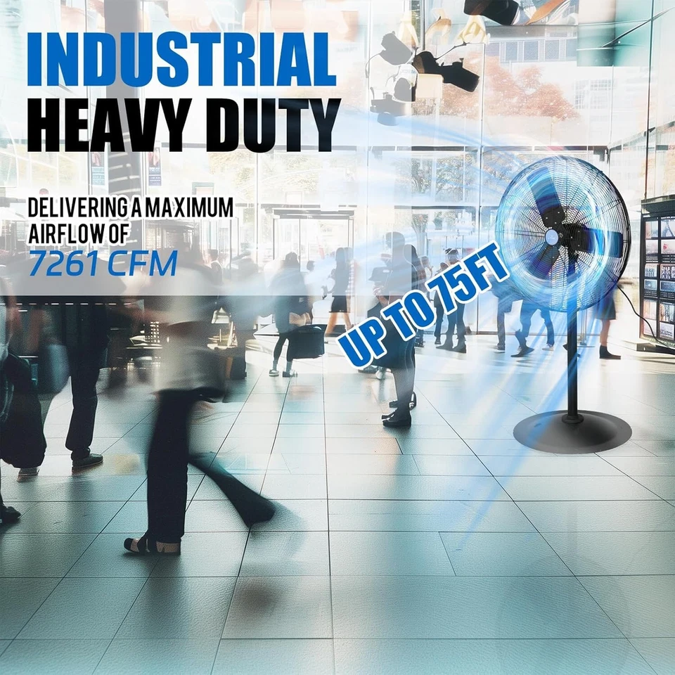 Ventilador de pedestal comercial de alta resistencia de 30 pulgadas - 7261 CFM flujo de aire para grandes espacios Foto 4 de 4