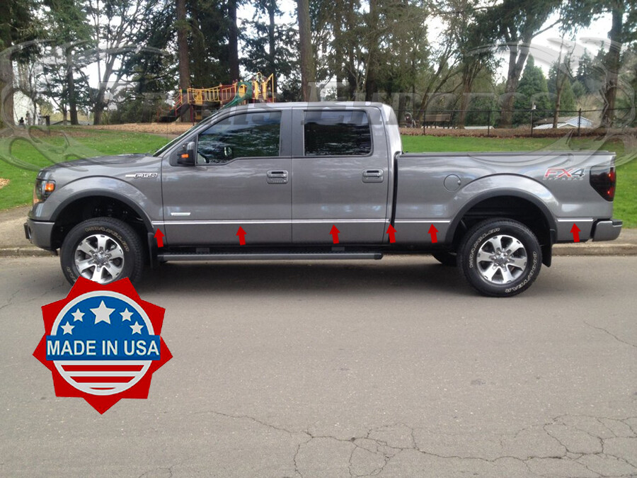 Chrome Groove Insert Trim For 2009-2014 Ford F-150 Crew Cab 5.5' Bed - Stainless Steel, No Flares 7 thumbnail image