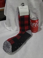 gripper socks Fashion By Mirabeau Red And Black Plaid Thermal warm cozy GIFT NWT