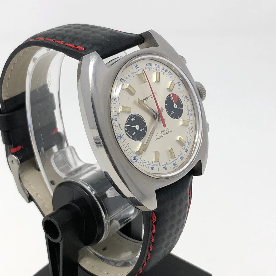 Reloj Cronógrafo Westclox Para Hombre Jumbo Plata Panda Valjoux 7733 Acero Inoxidable FUNCIONA Foto 4 de 4