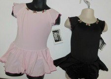 Ballet dress 3 colors cap sleeve rosette trim skirted leotard matte spandex