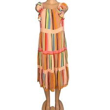 Entro Womens Colorful Striped Tiered Midi Sundress Size Medium 