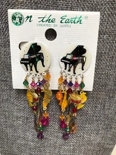 Vtg LATR "Sytle" Dsgn Watta/Kcfa Wht Multi-Mix "Piano" Prcd/Clip Earrings