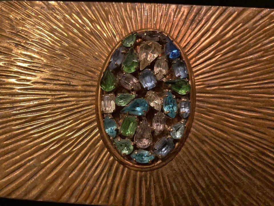 Caixa de suporte de batom vintage Art Deco Evans ouro escovado metal cigarro em pó - Imagem 2 de 4