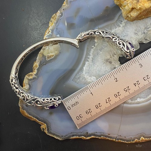 Carolyn Pollack Sterling Amethyst Doublet Decorated Hinged Bracelet For Women - Picture 8 of 10