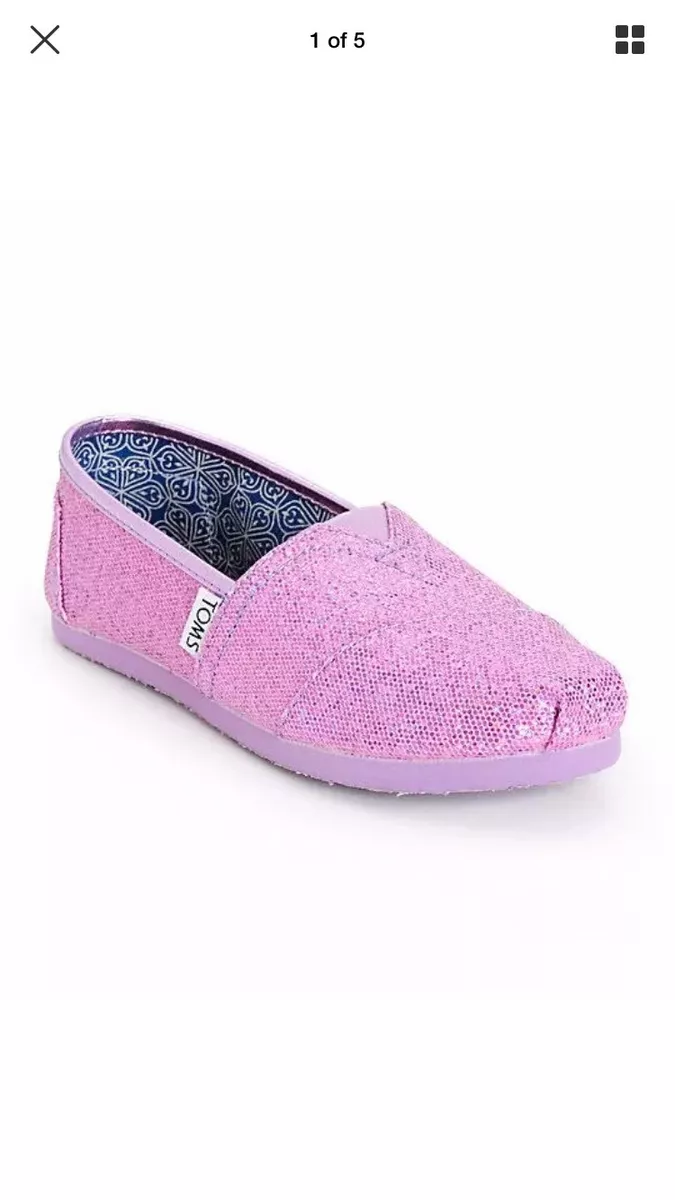 NWT TOMS Youth Girl Lilac Glitter Sparkle Slip On Shoes Size 5y eBay