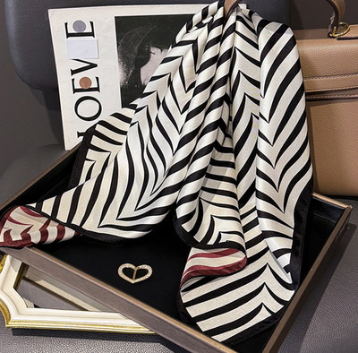 14 Momme 2 face Scarf Wavy stripes Print Twill Silk Bandanna Square Shawl 26'' 