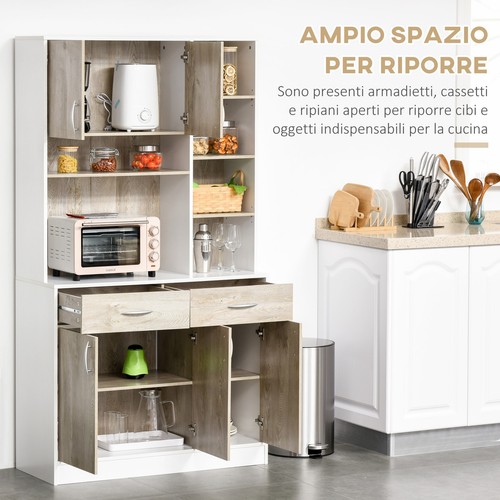 HOMCOM Mobile Buffet Dispensa Cucina, Ante Cassetti Vani Aperti, Bianco e Legno - Foto 5 di 10