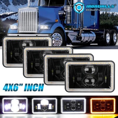 4pcs 4x6'' inch LED Headlights Hi/Lo Turn Signal IP67 for Peterbilt 379 357 378