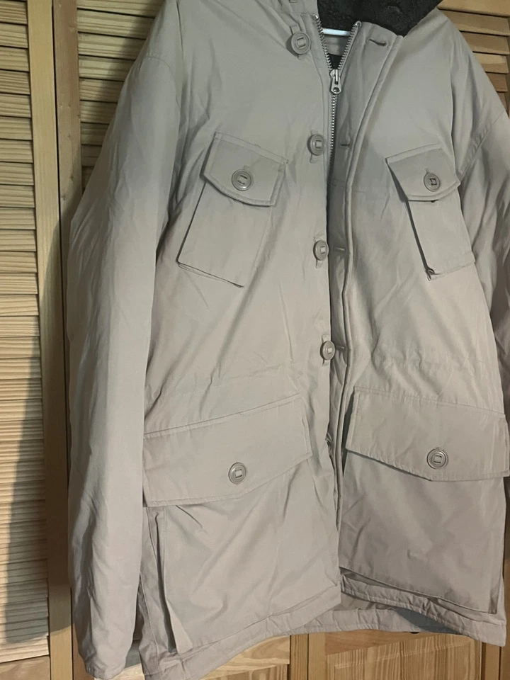 Chaqueta acolchada parka beige con capucha XXL Ben Sherman 50 % plumón piel sintética para hombre Foto 3 de 4