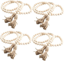 60 Inches Wood Bead Garland with Tassel,Farmhouse Rustic Prayer Boho