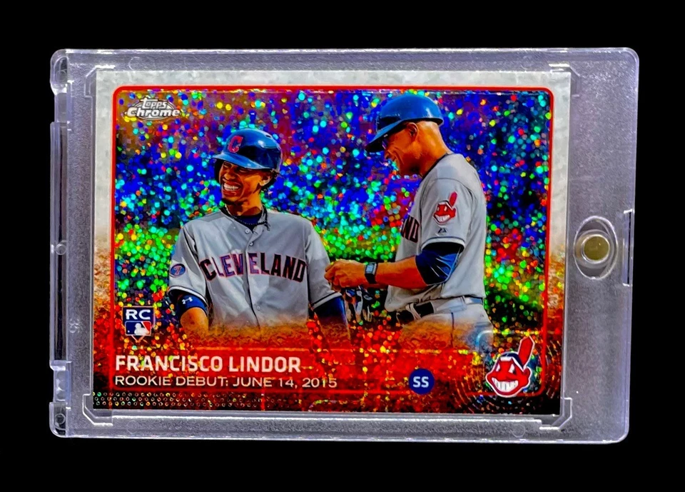 FRANCISCO LINDOR RARE ROOKIE SPARKLE REFRACTOR HOLO Topps Chrome RC Card - METS - Image 2 of 4