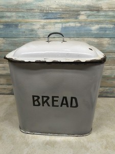 Vintage White and Black Metal Bread Bin