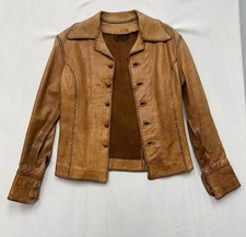 Vintage 1970s Hand-Stitched Fitted Women  s Leather Jacket Size S