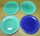 ORIGINAL 1936-1951 FIESTA ORIGINAL LIGHT GREEN & COBALT BLUE SALAD PLATES - 7.25