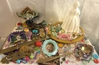 Vtg Rosso Milk Glass Girl Figurine Jewelry Charms Trinkets Junk Drawer Art Lot