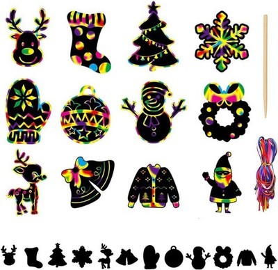12 Stck. Weihnachten Scratch Art Dekorationen Zum Selbermachen hängende Rubbelkarten Lesezeichen Pai