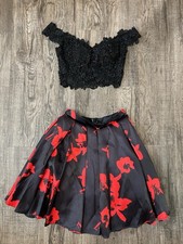Short Formal Dress Size 1/2 Black & Red Two Piece Prom Homecoming