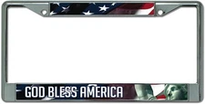 United States USA Chrome Metal License Plate Frame Auto Tag Cover, 12x6 Inch