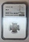 1916-D Mercury Dime 10C NGC AG3 RARE LOW MINTAGE KEY DATE RAINBOW TONING 🌈