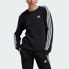 adidas Women's Essentials 3-Stripes Fleece Sweatshirt, Black/White, Small NEW