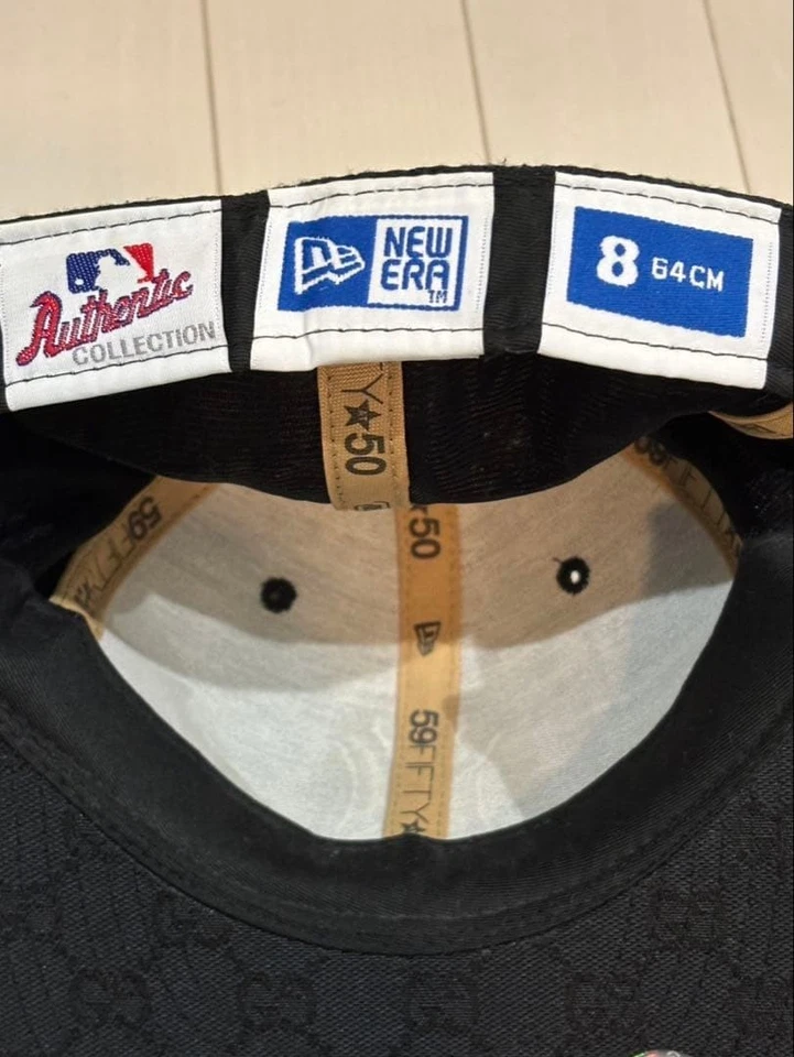 GUCCI NY Yankees New Era 59Fifty Cap MLB Größe 8 Schwarz GG Canvas aus Japan ... - Bild 3 von 4