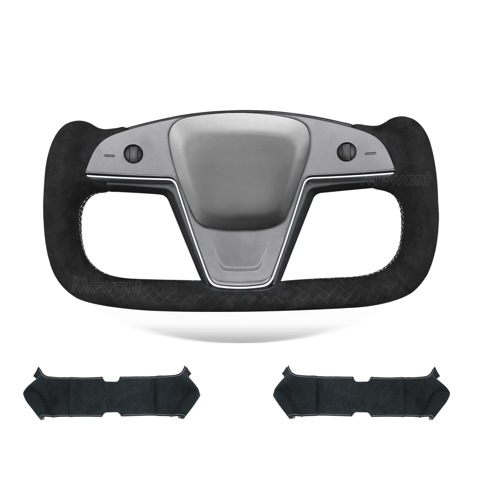 Black Embossed Suede Steering Wheel Cover for Tesla Model S/X Yoke A1