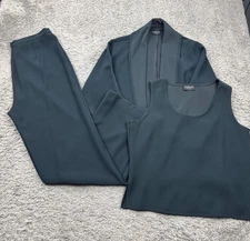 Yeohlee Suit Women Medium Teal Microfiber Kimono Cardigan Trousers Vest 3pc Set