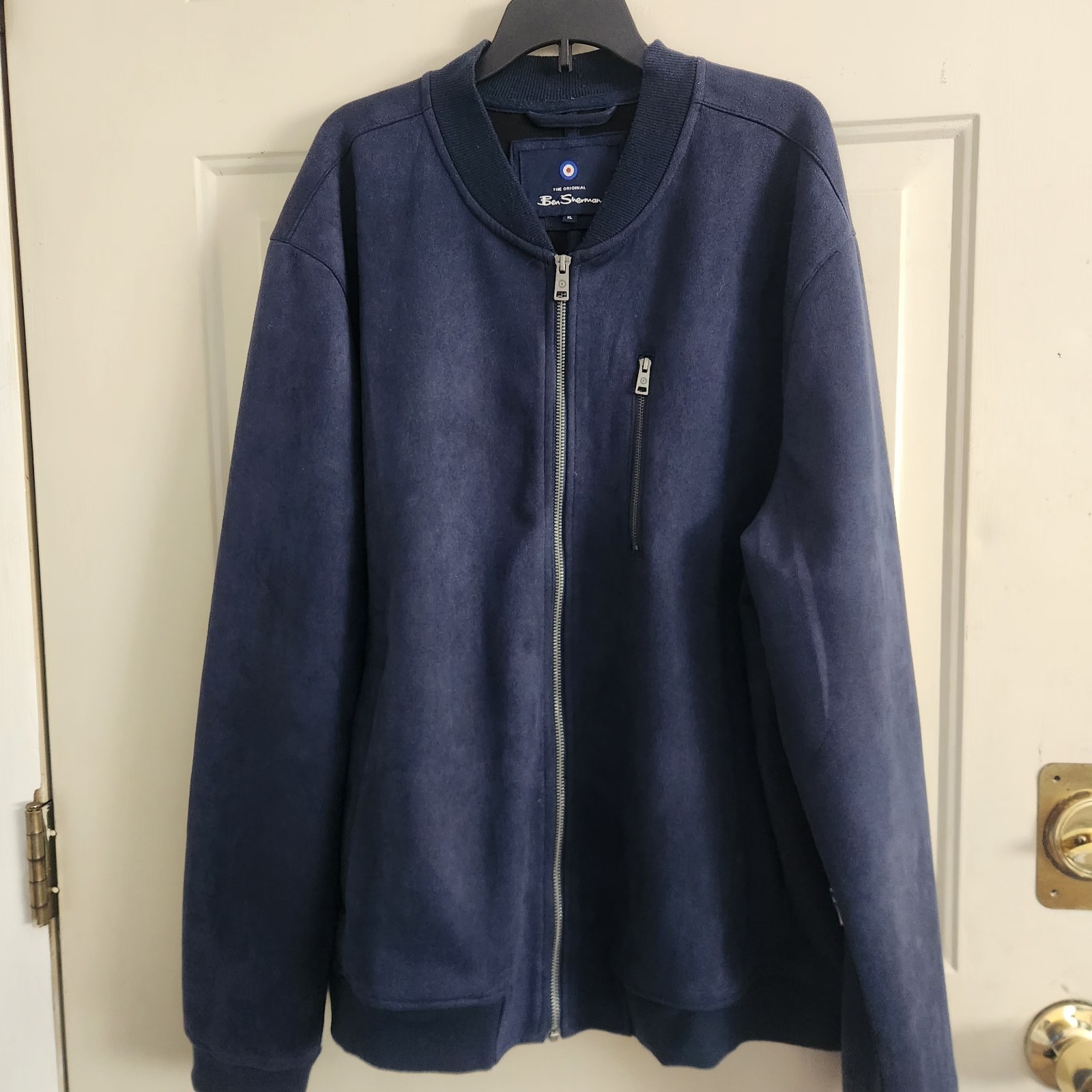 Ben Sherman Bomber Jacket Mens XL Blue The Original Faux Suede Modern EUC Trend