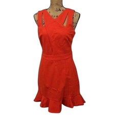 Adelyn Rae Women’s Sz L Red Cutout Ruffle Mini Dress Cross Strap Stretch Ponte