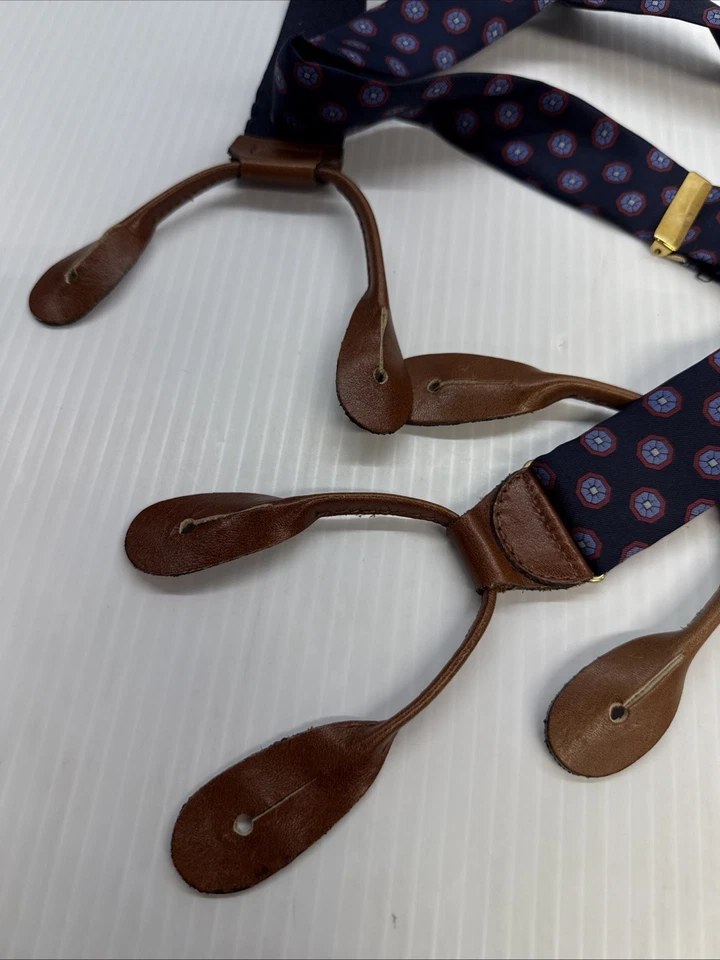SUSPENSORES SEDA AZUL MARINO ROJO ANCHO COÑAC MARRÓN CUERO LATÓN Foto 4 de 4