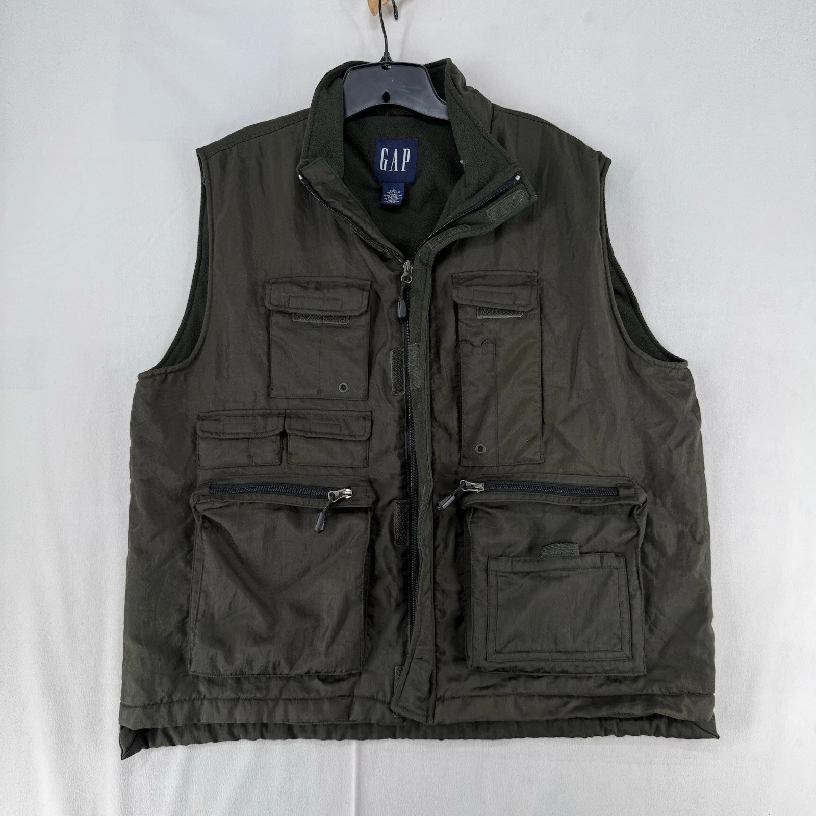 Vintage GAP Vest Green Utility Cargo Tactical Nylon Hunting Fishing 2000’s Sz L