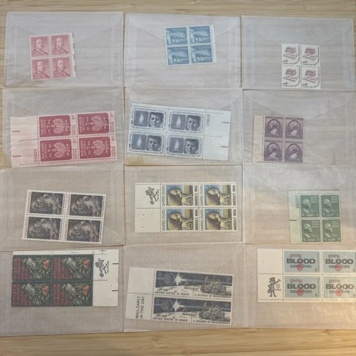 US Stamp Plate Block Lot 12 Blocks MNH MH Mint Collection Glassines Vintage