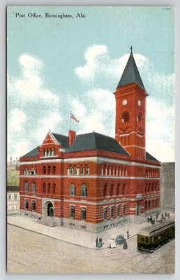 Birmingham AL Post Office Kress Streetcar Clock Tower c1910s Postcard