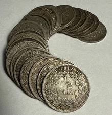 ONE- Pre-1920 Germany 1/2 Mark Silver Coin .900 Fine ~Randomly Selected ~