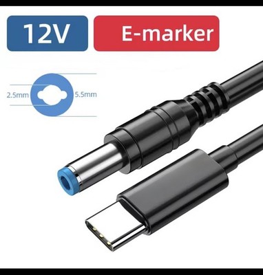 USB Type C [12V DC 3A 36W] Power Delivery Cable to 5.5mm x 2.5mm Barrel Plug