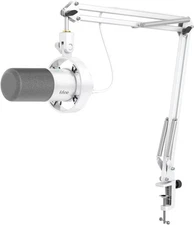 FIFINE Dynamic Microphone with Boom Arm, Studio Vocal XLR Microphone, White 