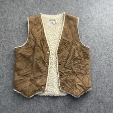 Steer Brand Vintage Leather Vest Sherpa Lined, Western USA, Size M