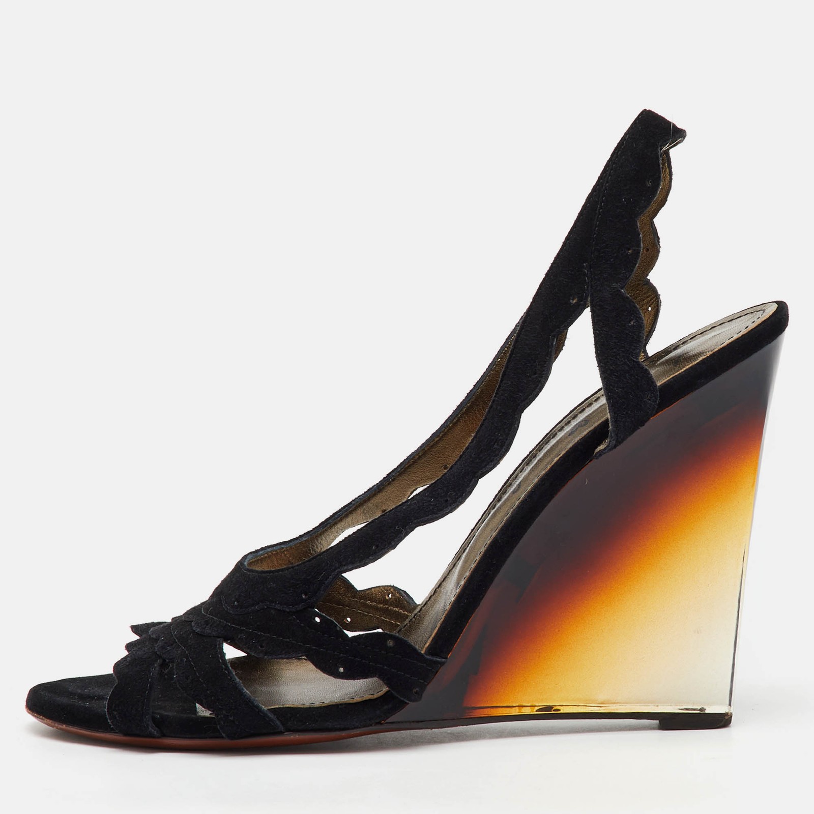 Lanvin Black Suede Slingback Wedge Sandals Size 40