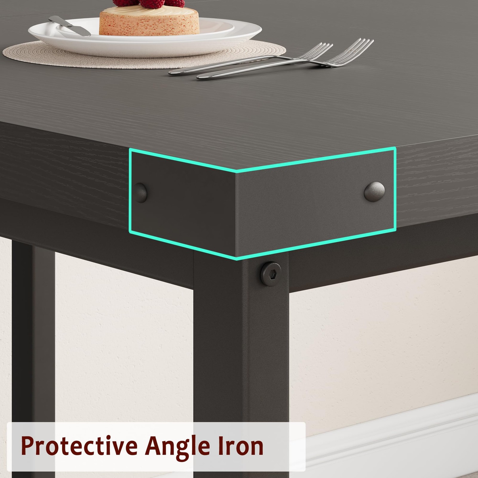 3 Piece Dining Table Set for 4-6, 63" Extendable Thick Metal Frame Kitchen Ta...