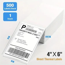 500 4"x6" Fanfold Direct Thermal Shipping Labels for Zebra and Rollo Printers US